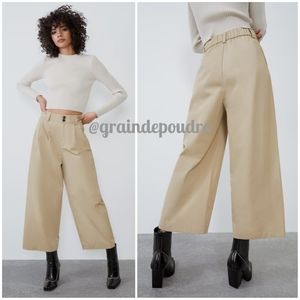 Zara Technical Fabric Wide Leg Cropped Pants Trousers L
